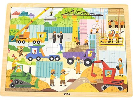 Dřevěné puzzle 48 dílků Viga Stavební stroje