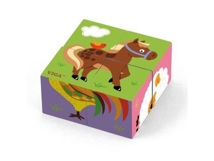 Dřevěné puzzle kostky pro nejmenší Viga Farma