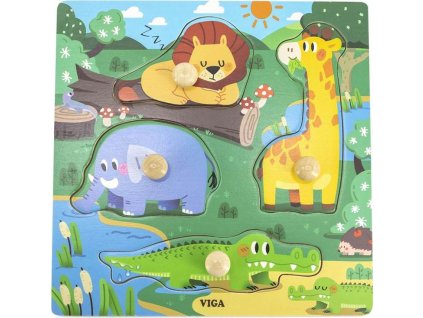 Dětské dřevěné puzzle s úchyty Viga Divoká zvířata 4 ks