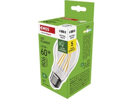 LED žárovka Filament A60 A CLASS/ E27 / 3,8 W (60 W) / 806 lm / neutrální bílá