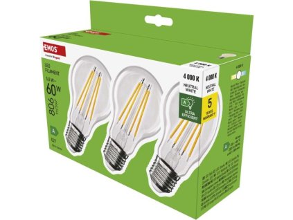 LED žárovka Filament A60 A CLASS/ E27 / 3,8 W (60 W) / 806 lm / neutrální bílá