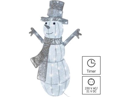 LED vánoční sněhulák ratanový, 82 cm, venkovní i vnitřní, studená bílá, časovač