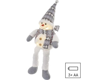 LED vánoční sněhulák sedící, 31 cm, 3x AA, vnitřní, teplá bílá