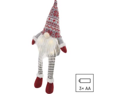 LED vánoční skřítek sedící, 27 cm, 3x AA, vnitřní, teplá bílá