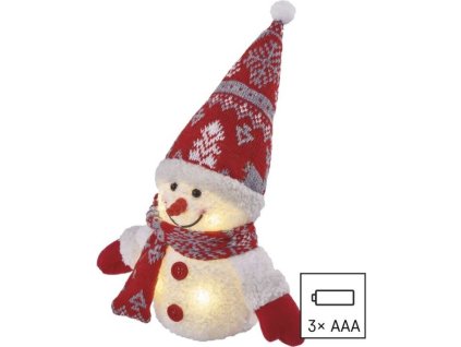 LED vánoční sněhulák svítící, 25 cm, 3x AAA, vnitřní, teplá bílá