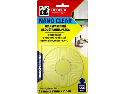 Transparentní oboustranná páska NANO CLEAR 19 mm × 2 mm, délka 2,5 m 2,5 m transparentní