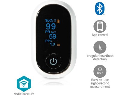 SmartLife Pulzní Oxymetr | Bluetooth® | OLED Displej | Perfuzní index / Pulzní frekvence / Rušení proti pohybu / Saturace kyslíkem (SpO2) / Sluchový alarm / Vysoce přesný senzor | Bílá