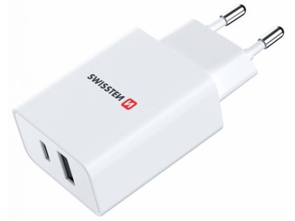 Swissten Síťový Adaptér GaN 1x USB-C + 1x USB 30W PD Bilý
