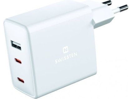 Swissten Síťový Adaptér GaN 2x USB-C + 1x USB 70W PD Bilý