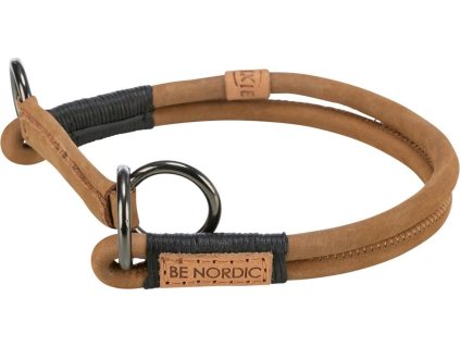 BE NORDIC kulatý polostahovací kožený obojek, hnědá