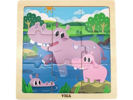 Dřevěné puzzle pro nejmenší Viga 9 ks Hroch