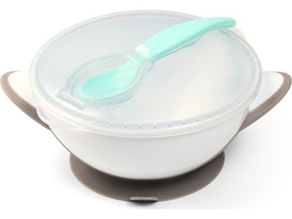 Dětská miska s přísavkou a lžičkou Baby Ono bílo-šedá