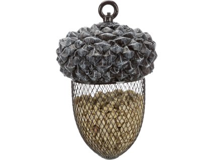 Žalud - zásobník na ptačí krmivo, 700 ml/14×22 cm, pryskyřice/kov, hnědá/bílá