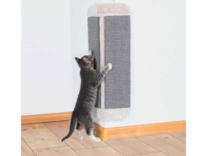 Škrábadlo nástěnné rohové s plyšovým zakončením, 32 x 60 cm, sisal/plyš, šedá/ světle šedá