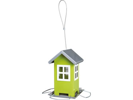 Zahradní krmítko kovové, barevný domeček 19x20x19 cm,  - zelený/stříbrná střecha