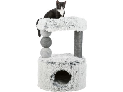 Škrábadlo HARVEY, kukaň, 2 sloupky, odpočívadlo 73cm, dlouhovlasý plyš, šedá