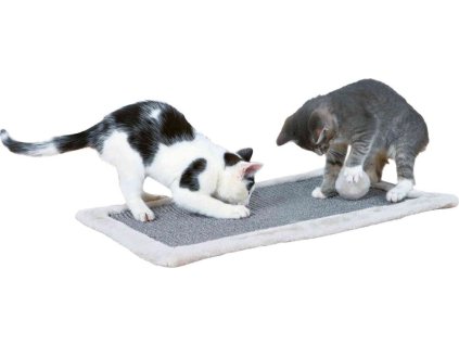 Škrábací deska s míčkem 55 x 35 cm, na zem/stěnu, sisal/plyš, šedá