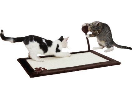 Škrábací rohož s míčkem, 70 x 45 cm, na zem/stěnu, sisal/plyš, přírodní/tmavě hnědá