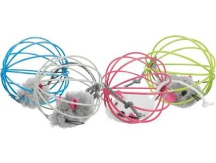 Plyšová myš v kulaté barevné kleci 6 cm