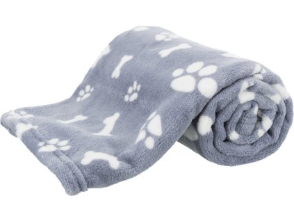 Plyšová deka KENNY, modrá s kostičkami a packami