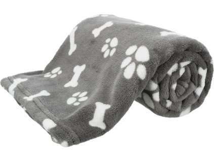 Plyšová deka KENNY, šedá s kostičkami a packami