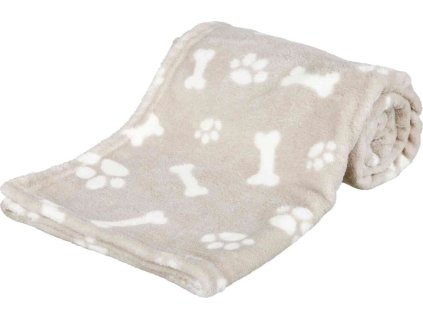 Plyšová deka KENNY, béžová s kostičkami a packami