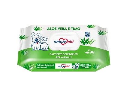 AMOREMIO vlhčené čistící ubrousky, aroma Aloe Vera/tymián, 40 ks