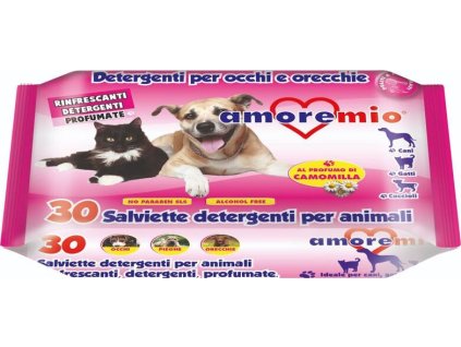 AMOREMIO kapesní vlhčené čistící ubrousky, extrakt z heřmánku, 30 ks