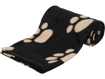 Flísová deka BARNEY 150x100cm - černá s béžovými tlapkami