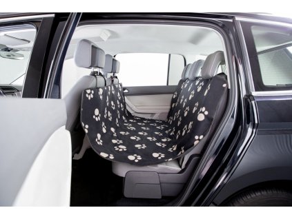 Autopotah nylon/flís, černý s béžovými packami 1,40 x 1,45 m