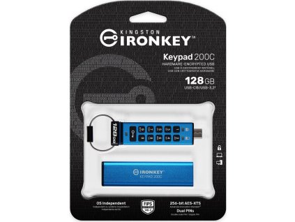 Kingston Ironkey Keypad 200C/128GB/USB 3.0/USB-C/Modrá