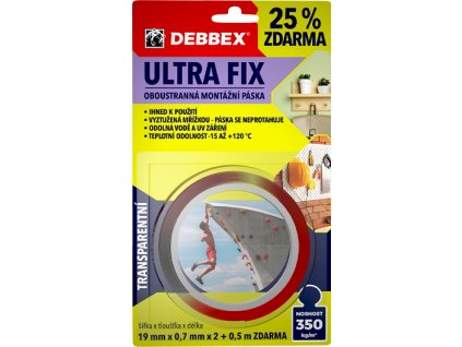 Oboustranná montážní páska ULTRA FIX 19 mm × 0,7 mm, délka 2,5 m 2,5 m transparentní