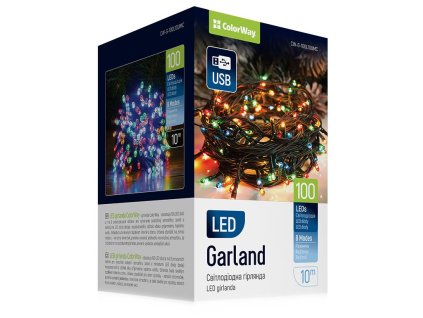 COLORWAY LED řetěz/ vnitřní / 100 LED / délka 10m / více barevný/ 8 funkcí/ napájení USB
