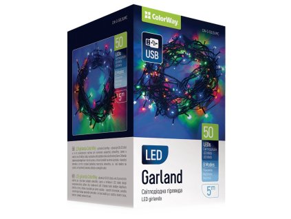 COLORWAY LED řetěz/ vnitřní / 50 LED / délka 5m / více barevný/ 8 funkcí/ napájení USB