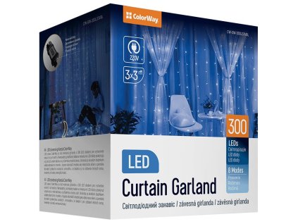 COLORWAY LED girlanda/ vnitřní / 300 LED / délka 3 x 3m / modrá/ AC 220V