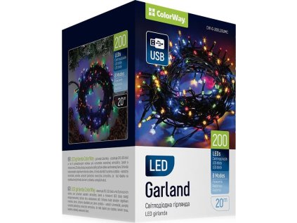 COLORWAY LED řetěz/ vnitřní / 200 LED / délka 20m / více barevný / 8 funkcí/ napájení USB