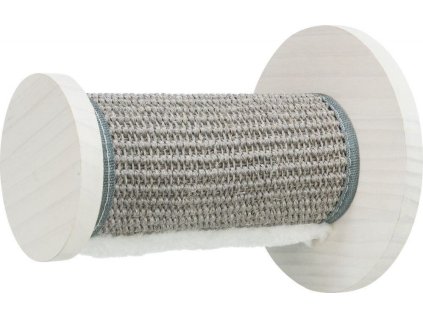 Kulatý schůdek se sisalem, prvek na stěnu, ø 18 × 22 cm, borové dřevo, bílá/šedá