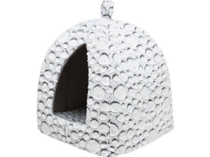 MILA plyšová jeskyně s polštářem, 32 × 42 × 32 cm, bílá/šedá