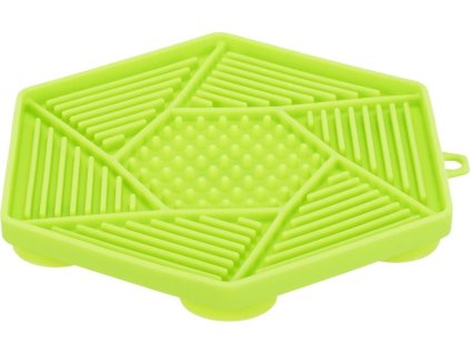 Lick´n´Snack HEXAGON s přísavkami - podložka k pomalému krmení, 17 cm, TPR/plast, zelená