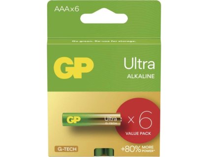 Alkalická baterie GP Ultra AAA (LR03), 6 ks