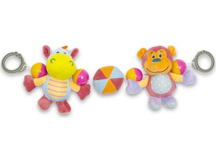 Dětské plyšové chrastítko do kočárku Baby Mix hrošík a opička