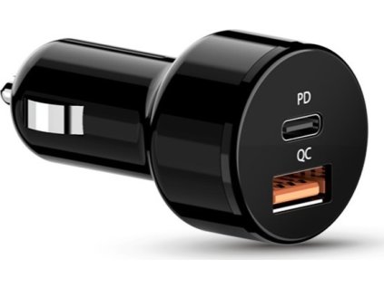 GENIUS rychlo autonabíječka PD-36AC-Car, 36W (2x18W), rychlé nabíjení, USB-C PD3.0, USB-A QC3.0, černá