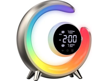 IMMAX LED noční lampička PEACOCK s hodinami/ RGB světlo/ 20W/ 400lm/ 5V/2,1A/ USB port/ zlatá