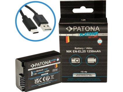 PATONA baterie pro foto Nikon EN-EL25 1250mAh Li-Ion Platinum USB-C nabíjení