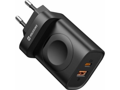 Swissten Síťový Adaptér 1xUSB-A, 1xUSB-C a  Apple Watch PD, QC 20W