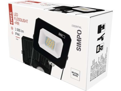LED reflektor SIMPO s pohybovým čidlem, 10 W, černý, neutrální bílá