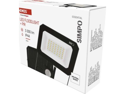 LED reflektor SIMPO s pohybovým čidlem, 30 W, černý, neutrální bílá