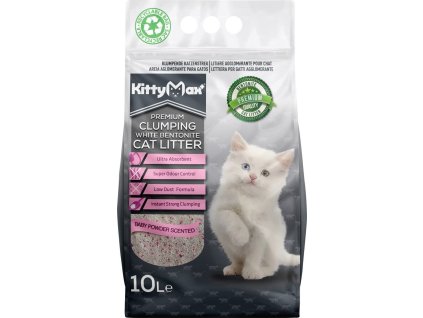 KITTYMAX hrudkující, bezprašný bílý bentonit BABY POWDER  10 l