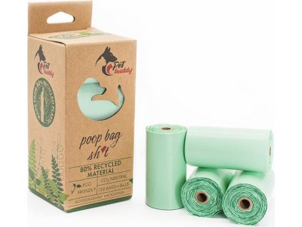PetBuddy recyklované sáčky na psí exkrementy, 8 rolí / á 15 sáčků, zelená s potiskem