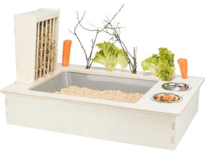 Krmná stanice - bar + misky, jesličky - 70 x 41 x 47 cm, dřevo/nerez/plast